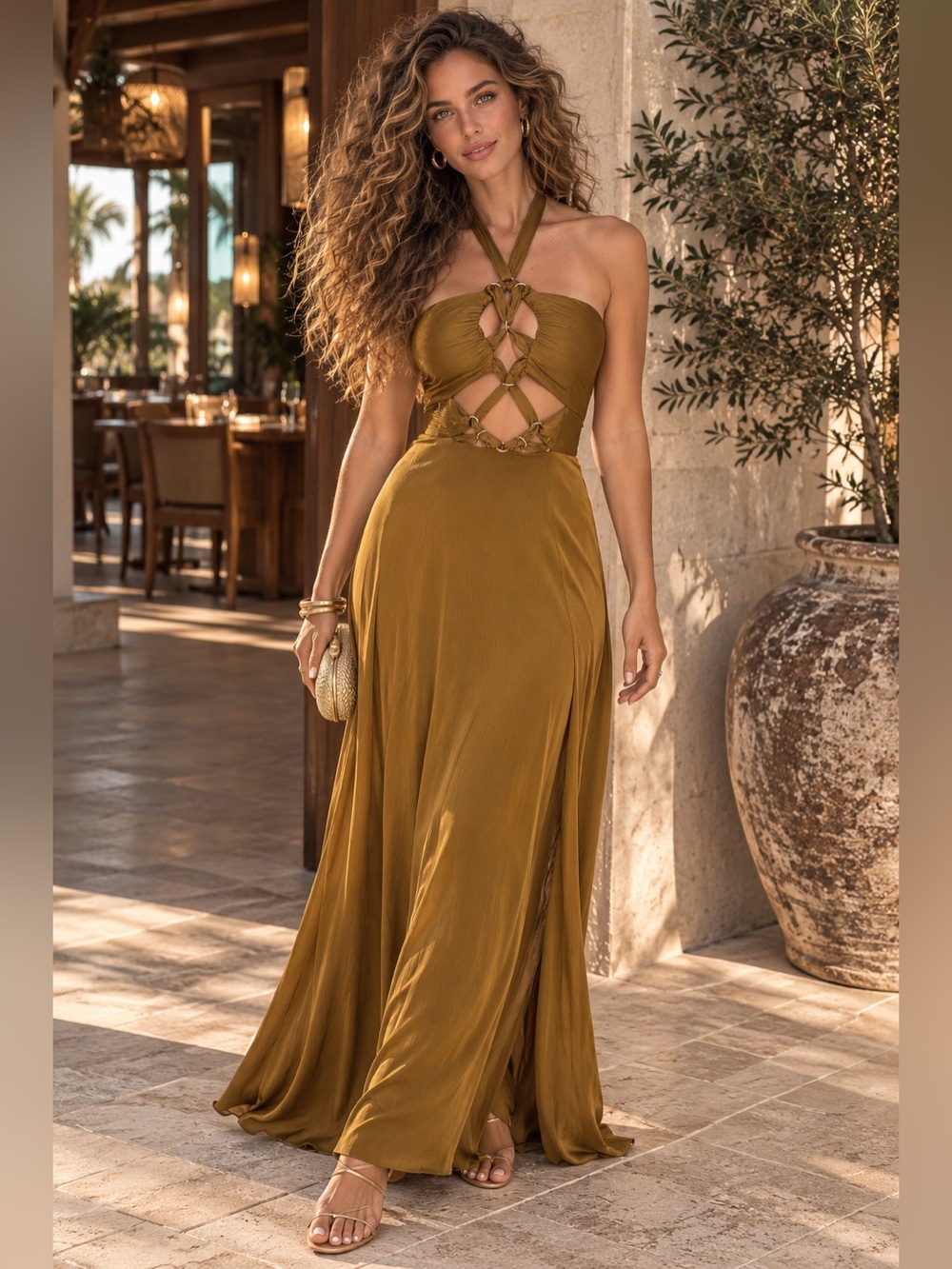 NWT Club L London Aleera Olive Chiffon Maxi Dress – Brand New